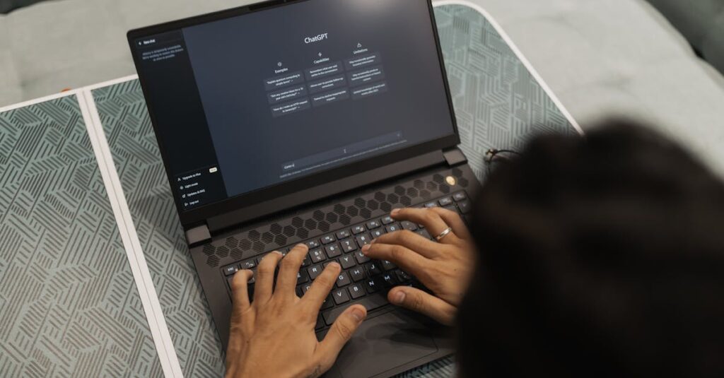 AIツールを使ってアフィリエイトを効率化する様子を描いた図。ライティング、画像生成、分析をAIが支援しているイメージ。