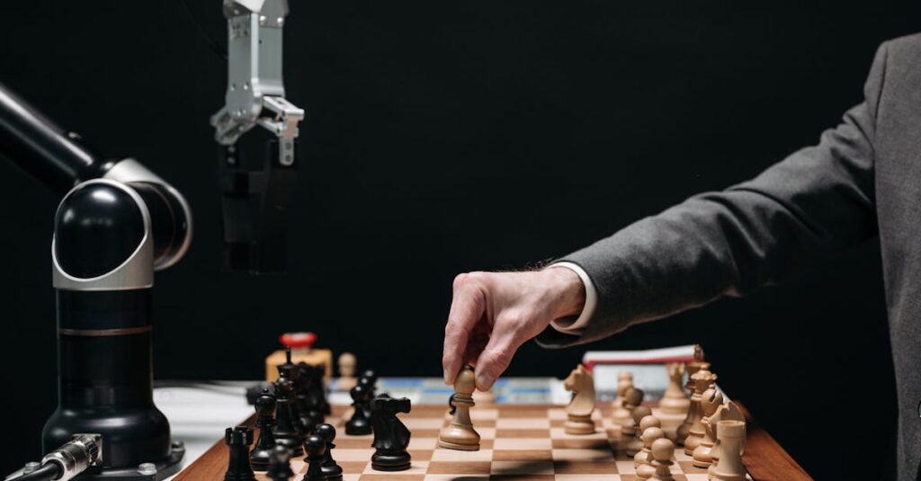 2025年のAI市場動向とアフィリエイト業界の関係を表す図。AI導入が加速し、個人でもデータ分析と収益化が可能になるイメージ。